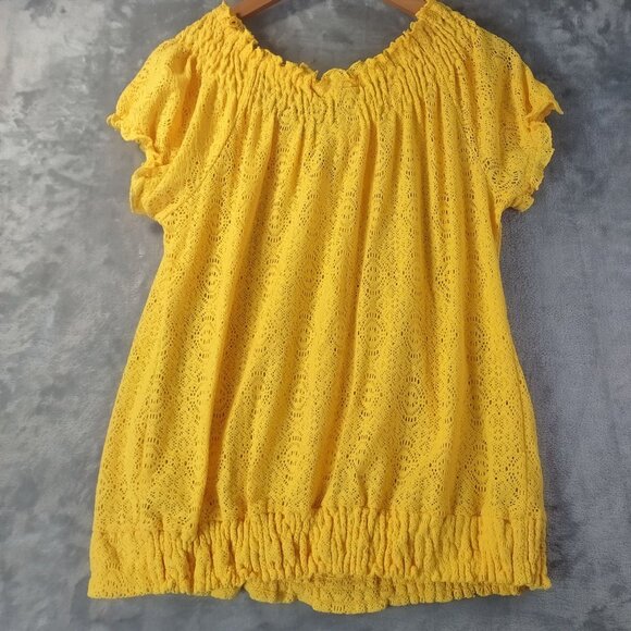 Cato Woman Plus Eyelet Lace Peasant Top 18/20W Yellow Boho Cottagecore Feminine - Picture 5 of 11